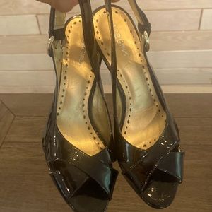 Black patent leather peep toe heels size10